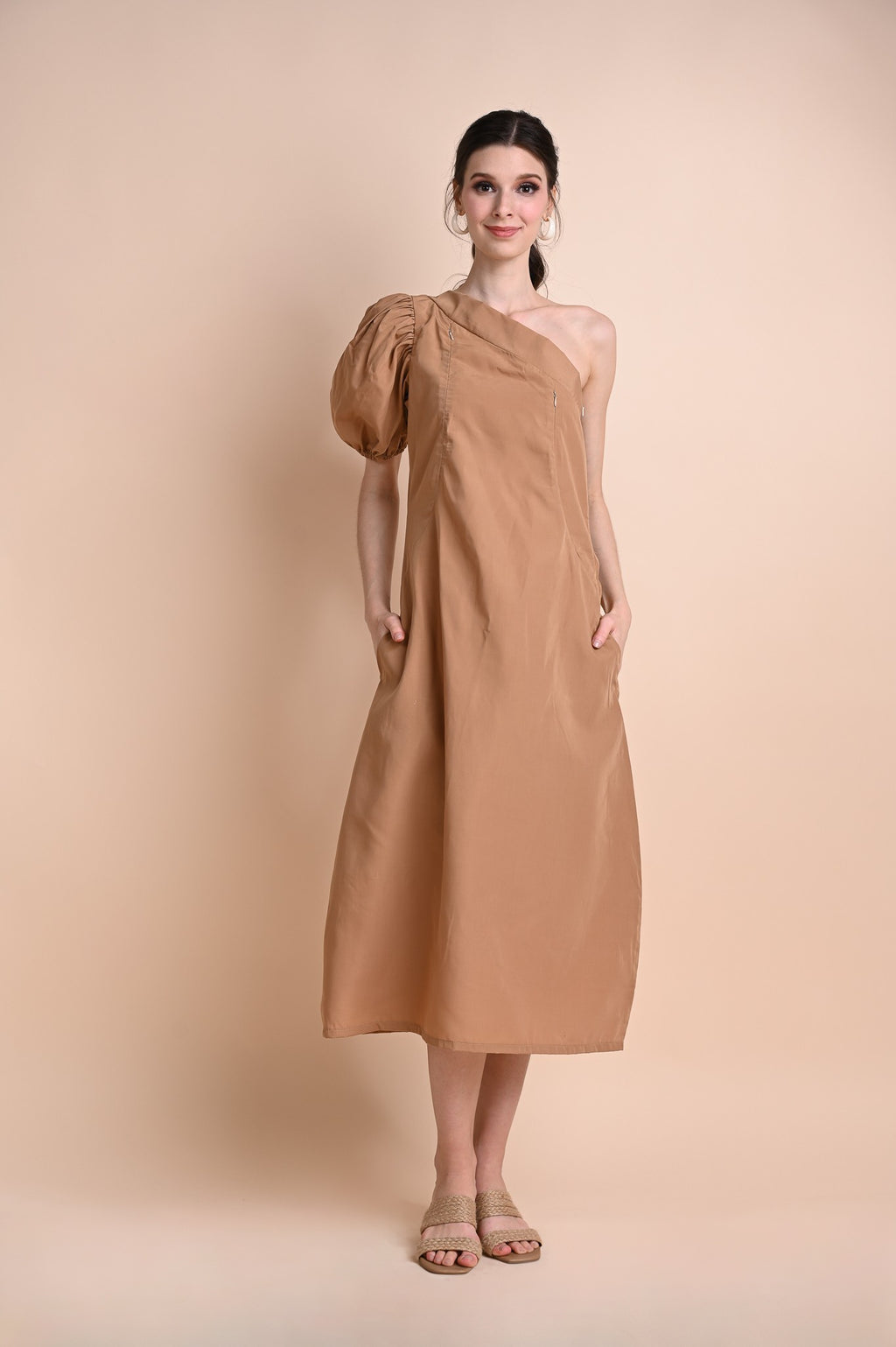 Khaki: Quiana Asymmetrical Dress