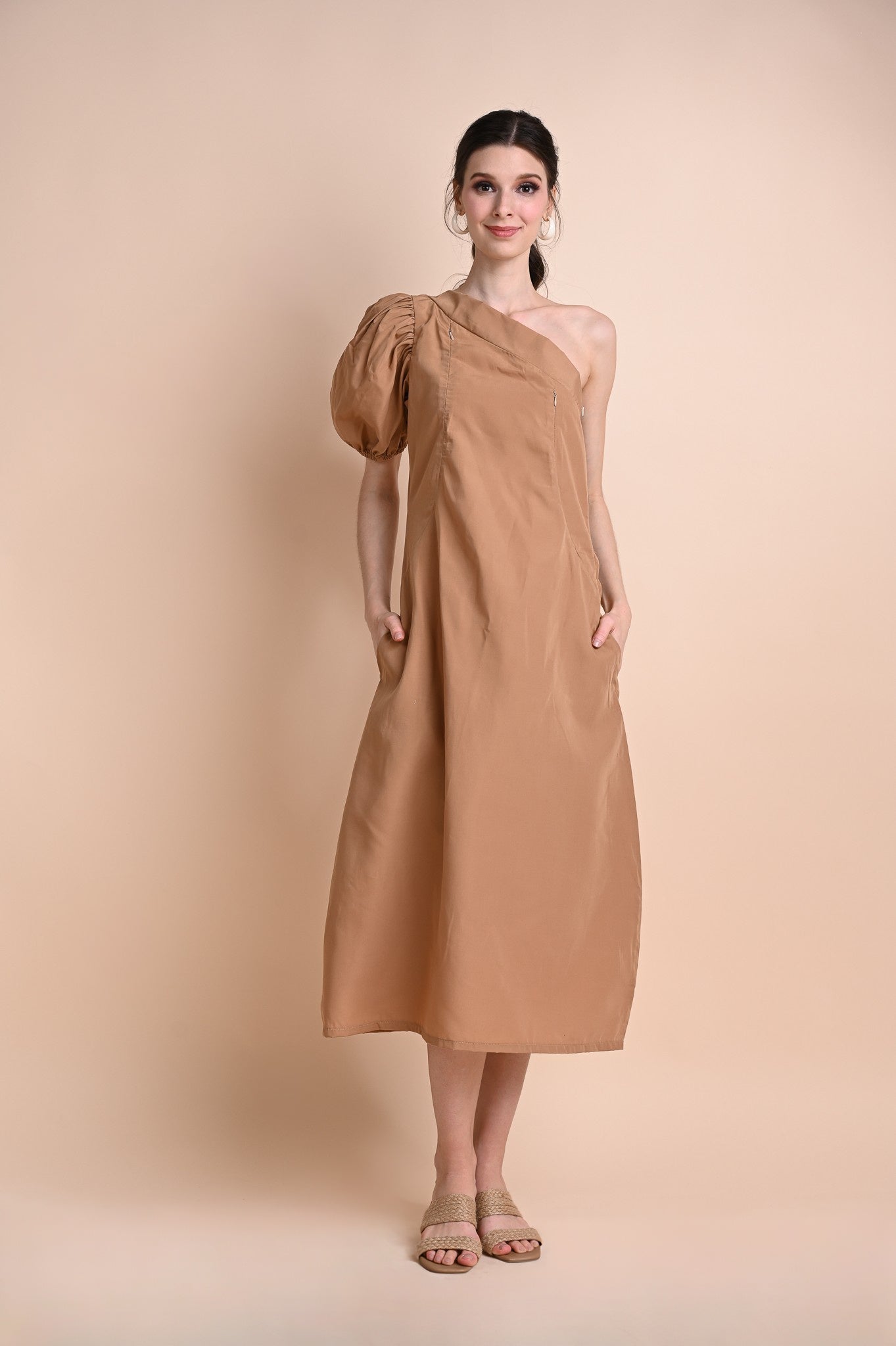 Khaki: Quiana Asymmetrical Dress