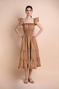 Khaki: Questa Ruffled Maxi Dress