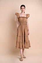 Khaki: Questa Ruffled Maxi Dress