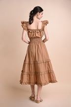 Khaki: Questa Ruffled Maxi Dress