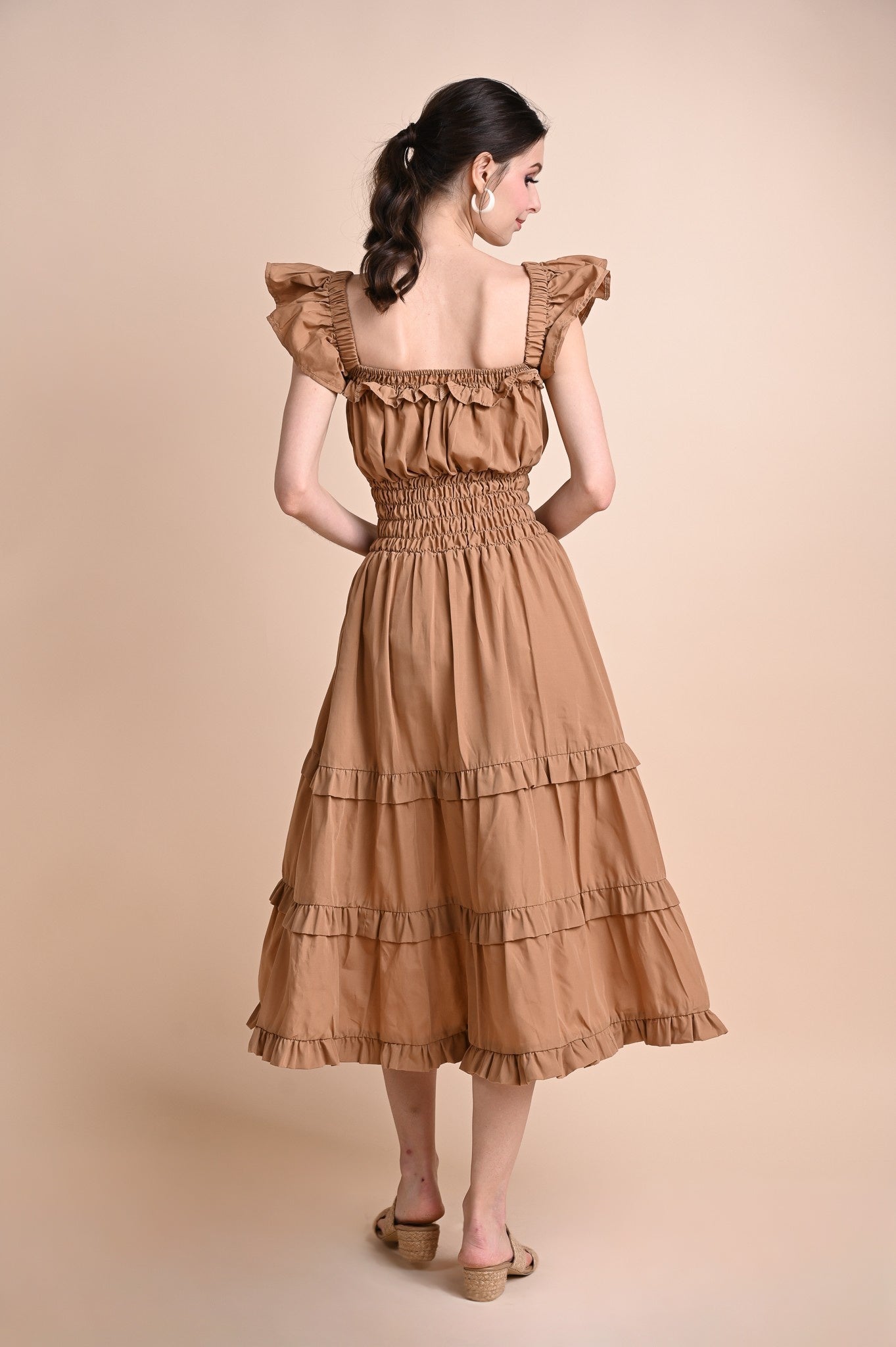 Khaki: Questa Ruffled Maxi Dress