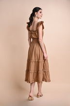 Khaki: Questa Ruffled Maxi Dress
