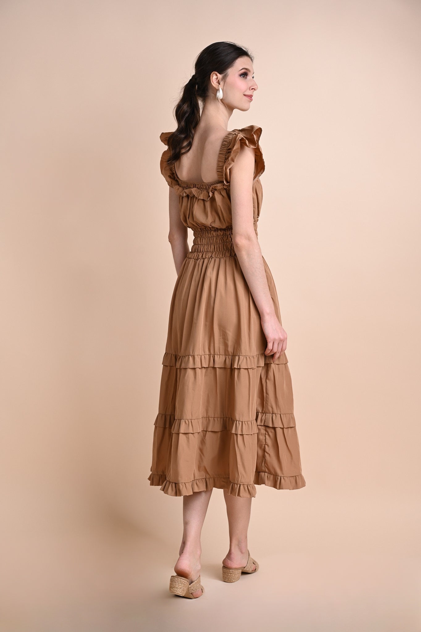 Khaki: Questa Ruffled Maxi Dress