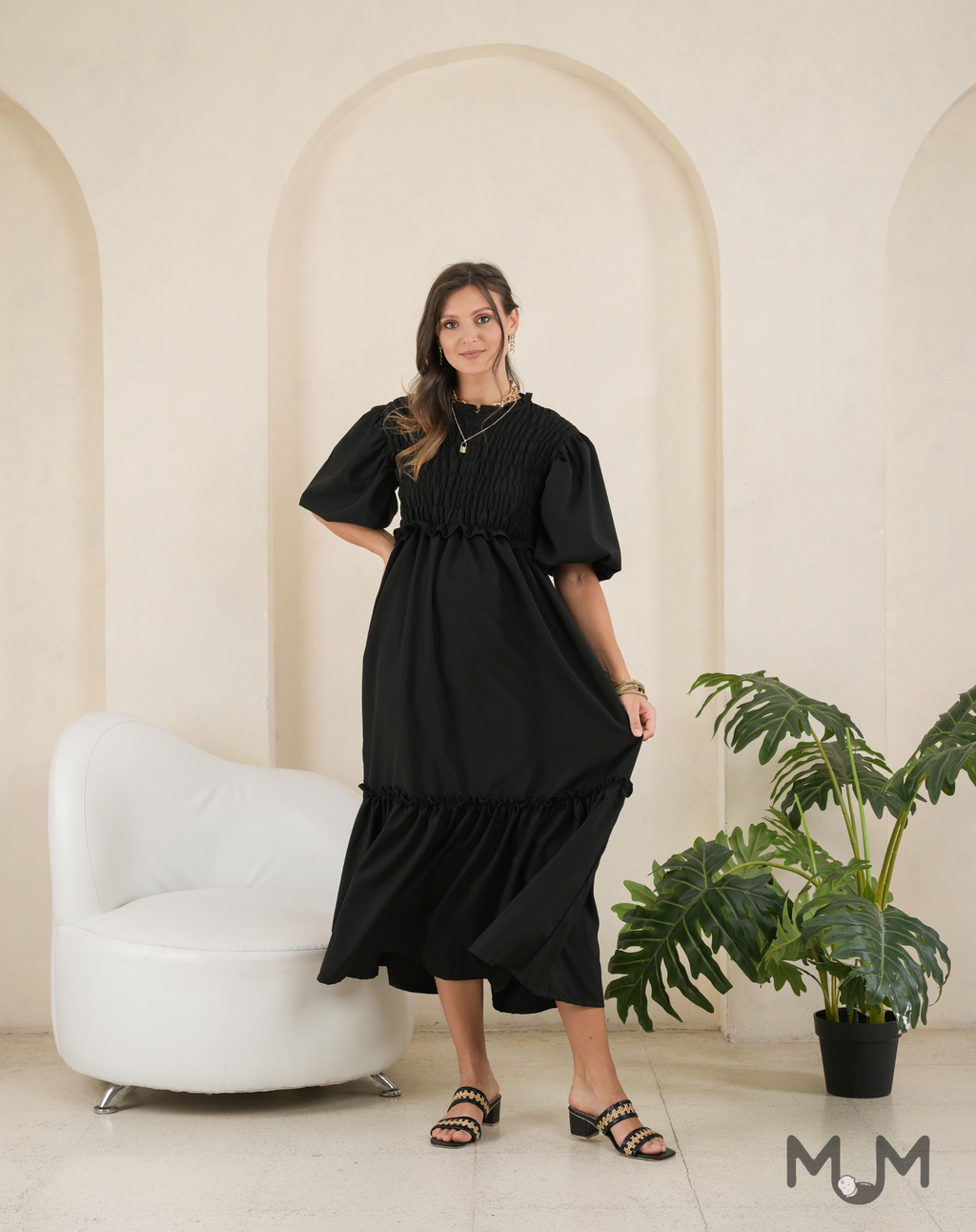 Black: Herna Smocked Dress