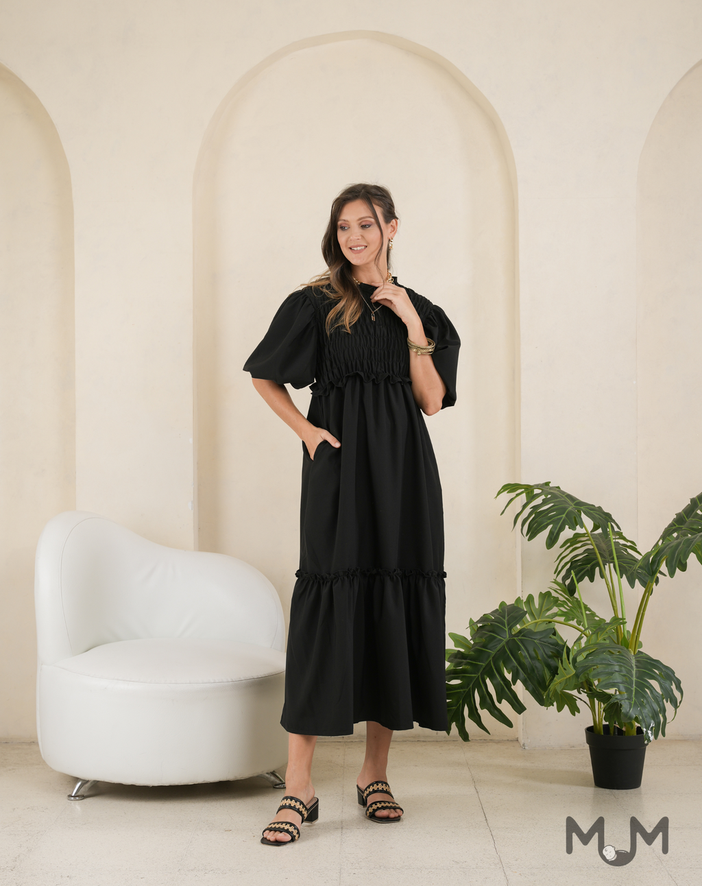 Black: Herna Smocked Dress