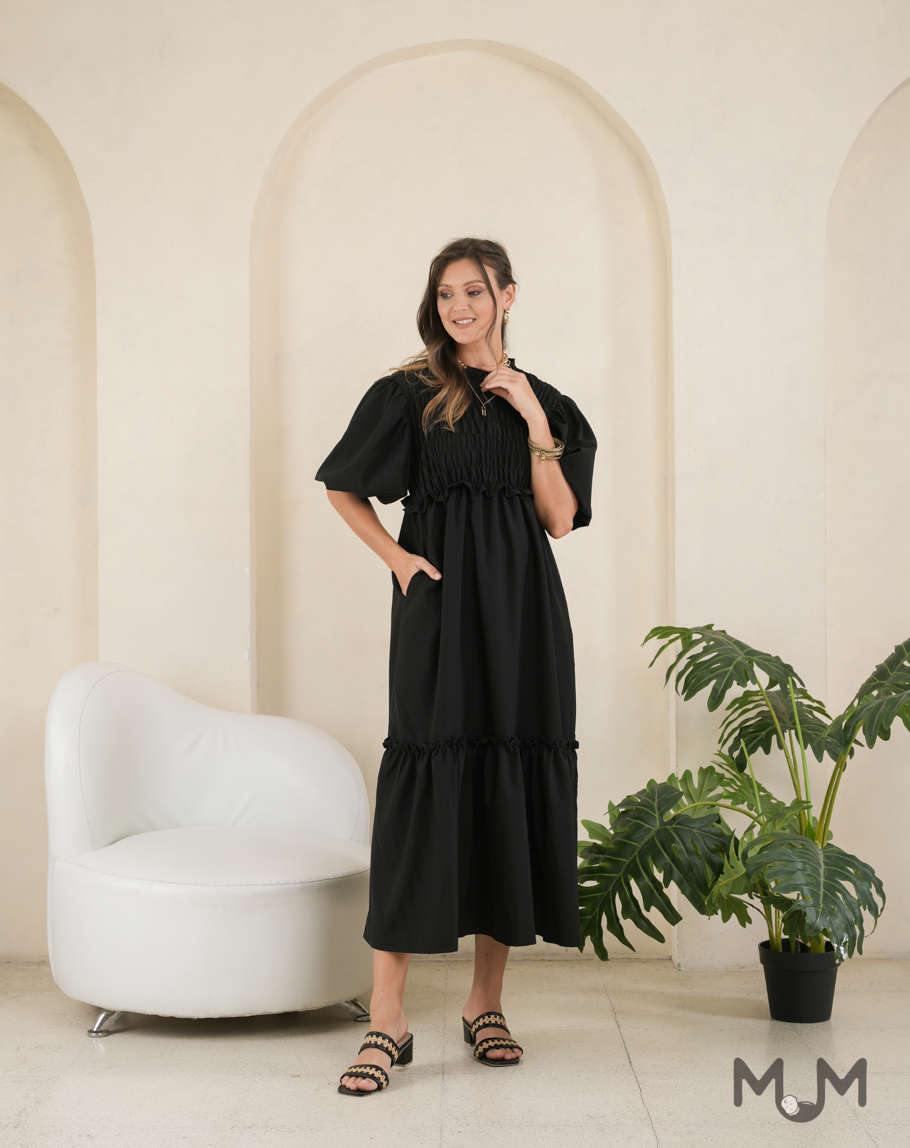 Black: Herna Smocked Dress