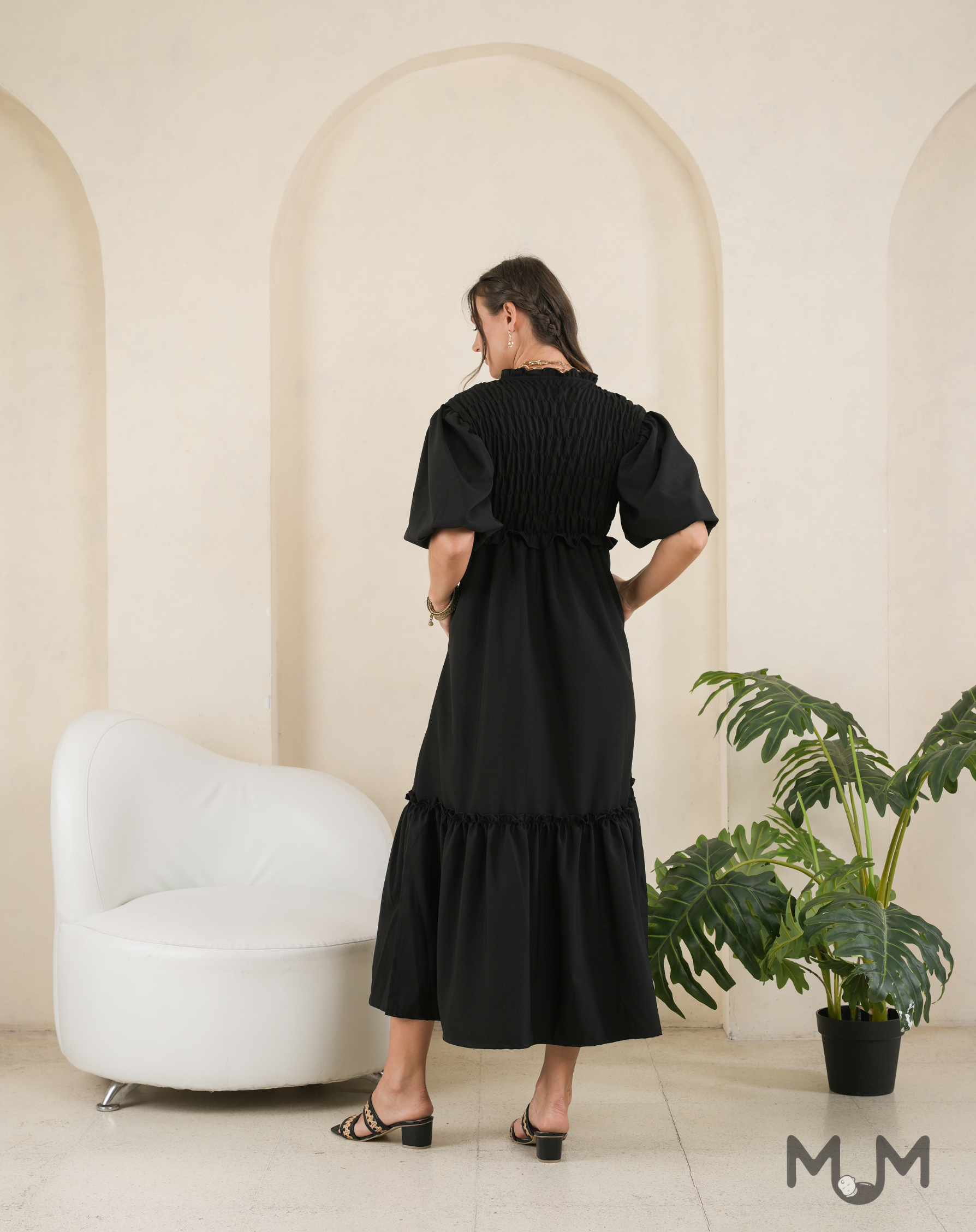 Black: Herna Smocked Dress