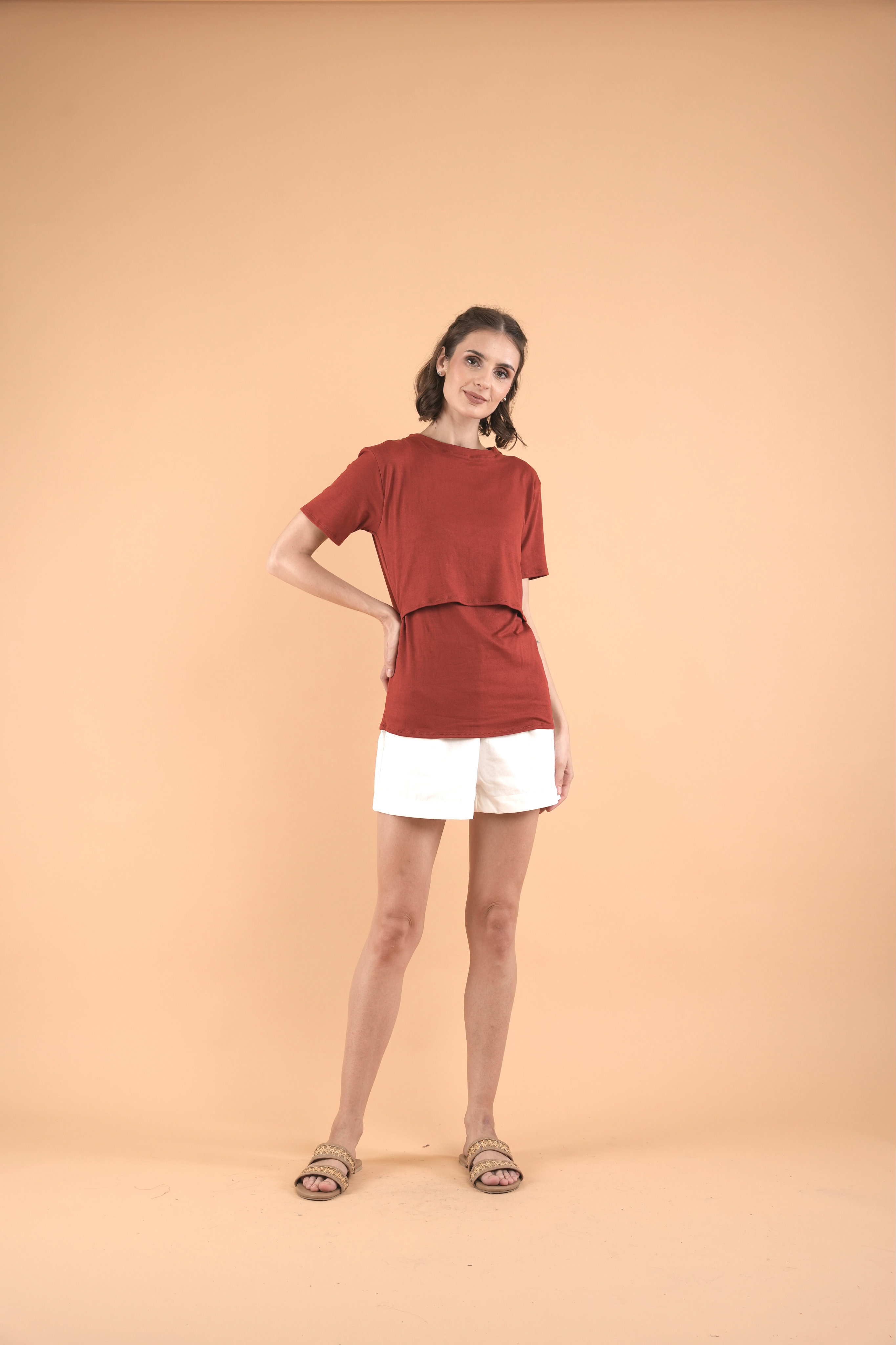 Basic Breastfeeding Shirt in   Red Tones