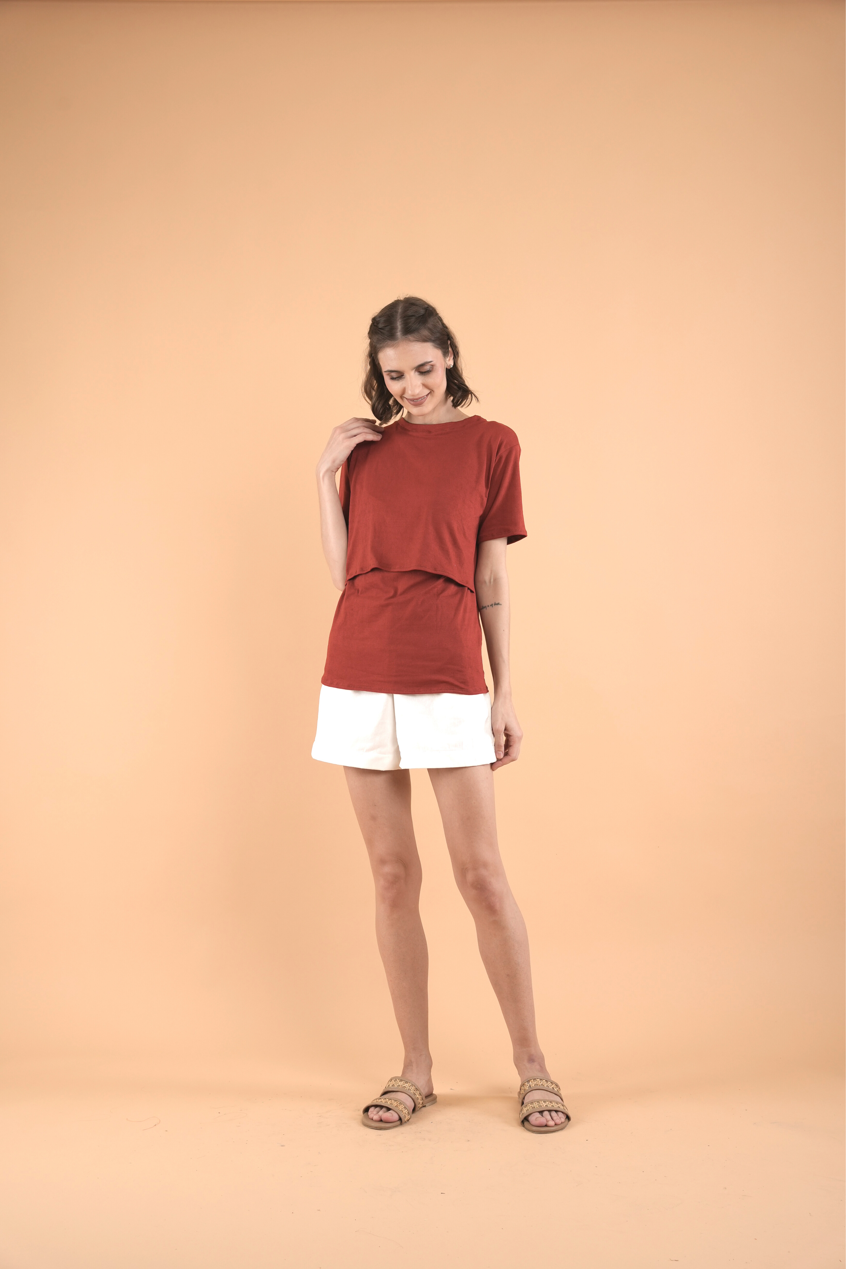 Basic Breastfeeding Shirt in   Red Tones