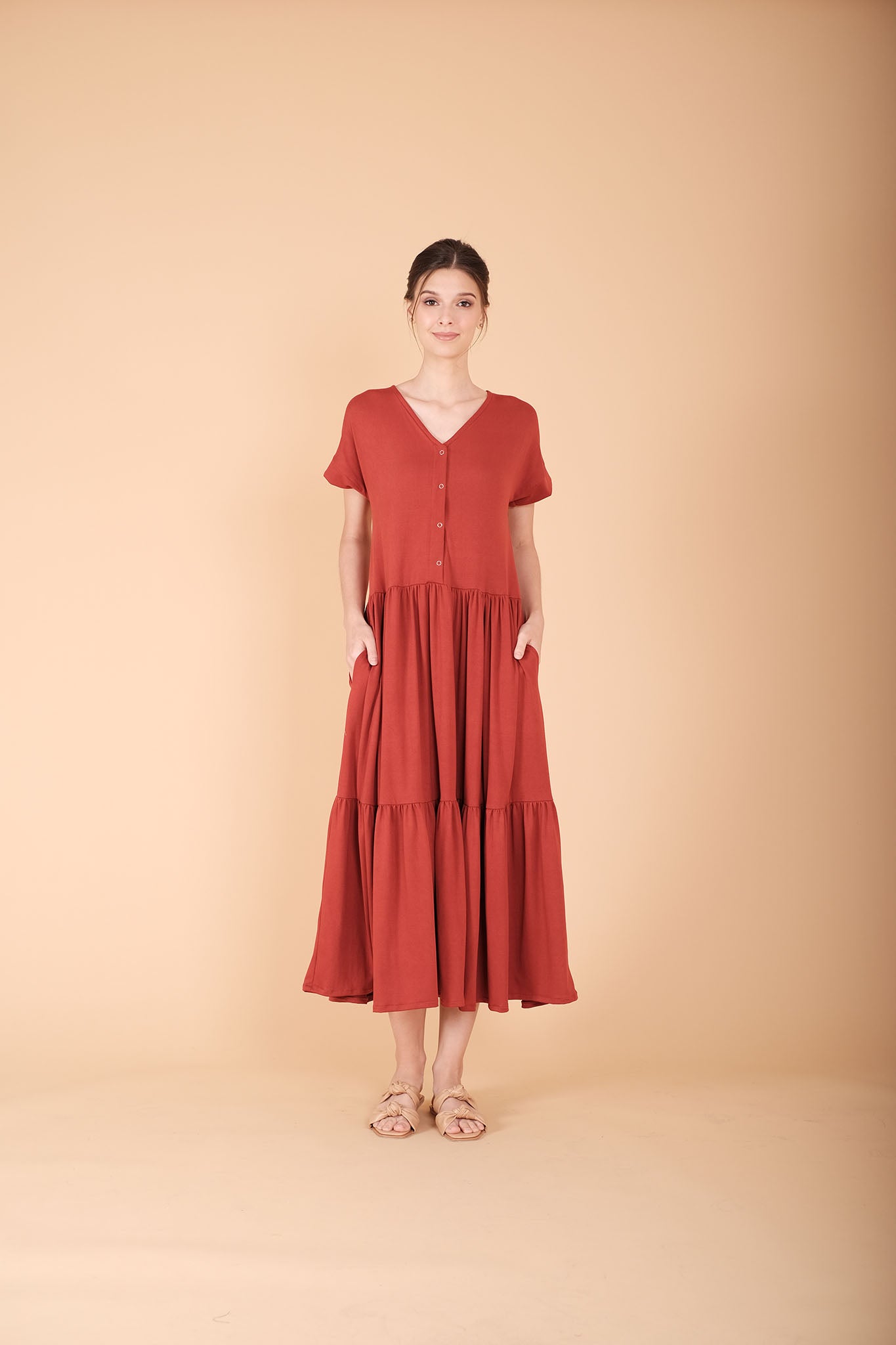 Cotton: Sharmila Tiered V-neck Maxi Dress