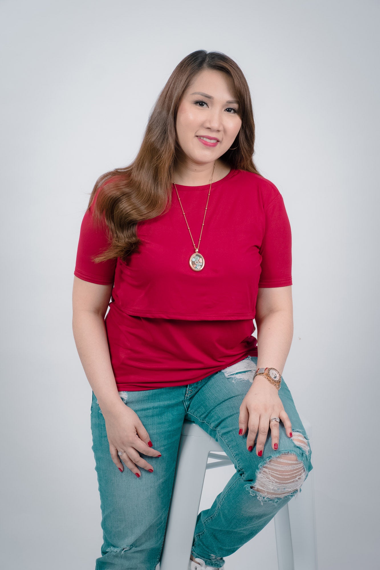Basic Breastfeeding Shirt in   Red Tones