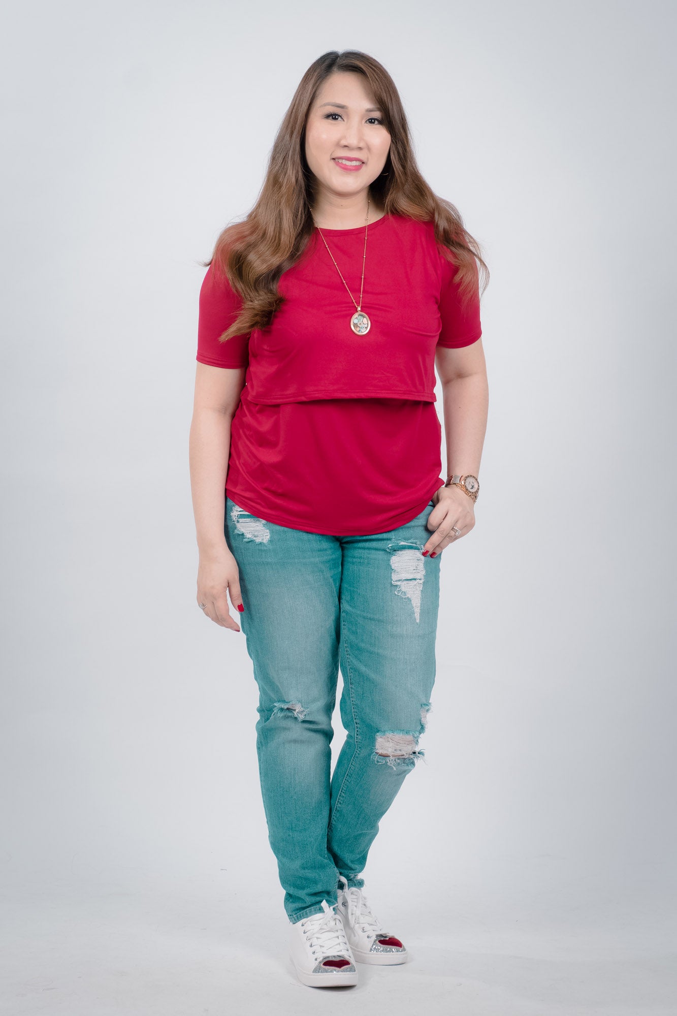 Basic Breastfeeding Shirt in Red Tones