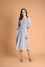 Green: Ivory Smocked Midi Dress