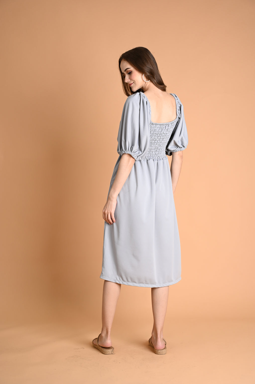 Green: Ivory Smocked Midi Dress