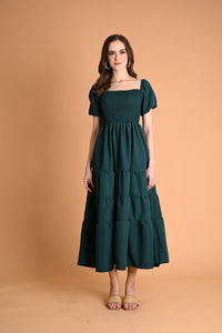 Green: Drancy Puff-sleeved Maxi Dress