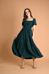 Green: Drancy Puff-sleeved Maxi Dress