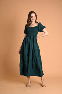 Green: Drancy Puff-sleeved Maxi Dress