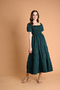 Green: Drancy Puff-sleeved Maxi Dress