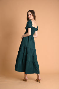 Green: Drancy Puff-sleeved Maxi Dress