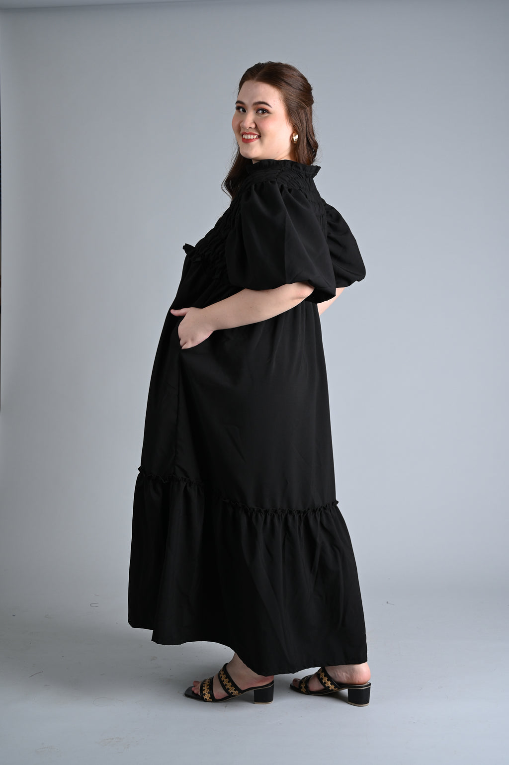 Black: Herna Smocked Dress