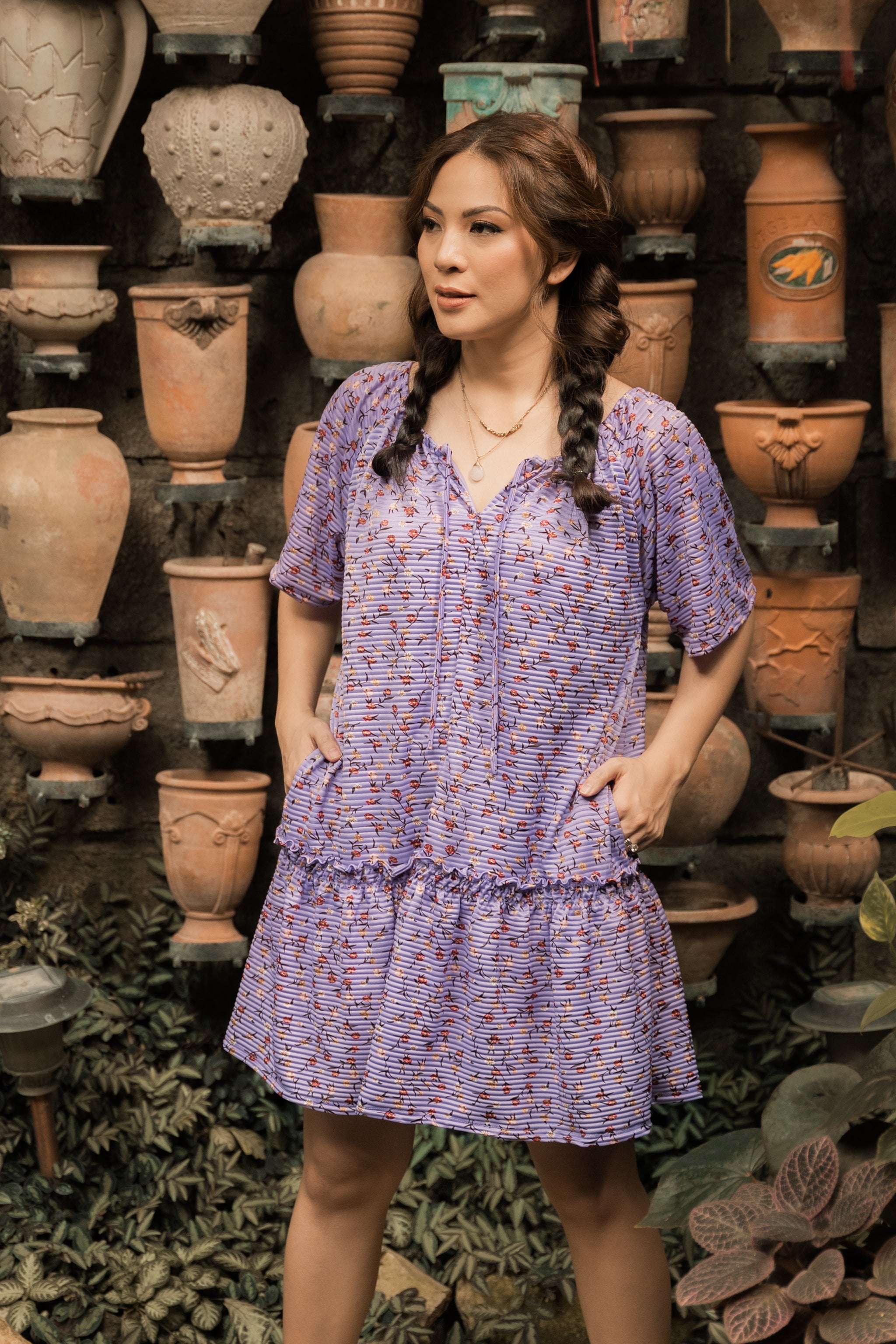 MUM x LDG 3: Odessa Pleated Purple Floral Shift Dress