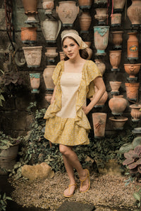 MUM x LDG 3: Maya Premium Yellow Checkered Seersucker Dress with Floral Accent