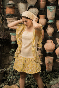 MUM x LDG 3: Maya Premium Yellow Checkered Seersucker Dress with Floral Accent