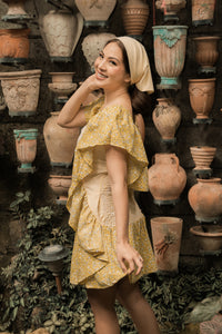 MUM x LDG 3: Maya Premium Yellow Checkered Seersucker Dress with Floral Accent