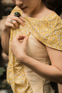 MUM x LDG 3: Maya Premium Yellow Checkered Seersucker Dress with Floral Accent