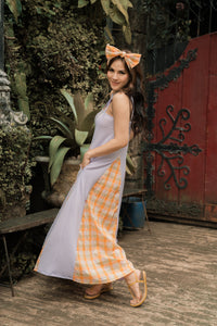 MUM x LDG 3: Atarah Lilac Pleated Maxi Dress With Checkered Accents